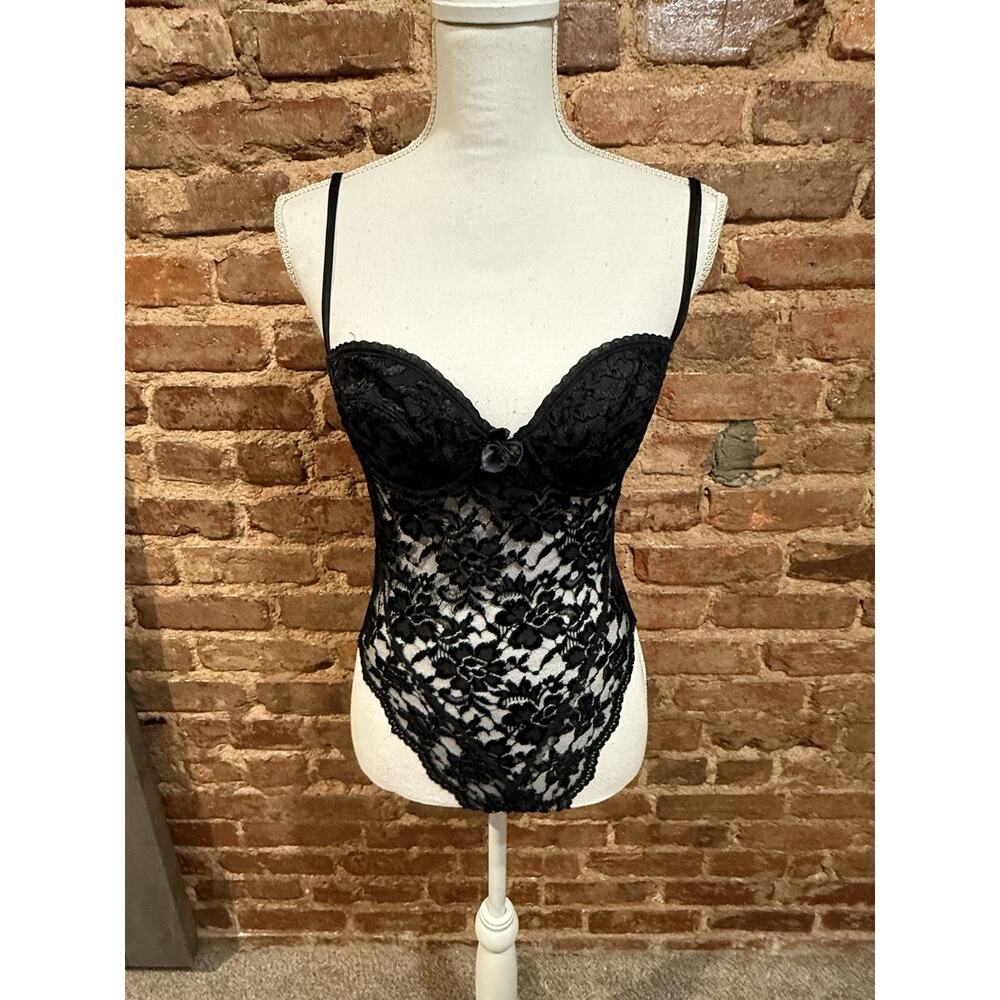 Victoria's Secret Vintage NWT Black Stretch Satin Teddy Sz 34C deadstock